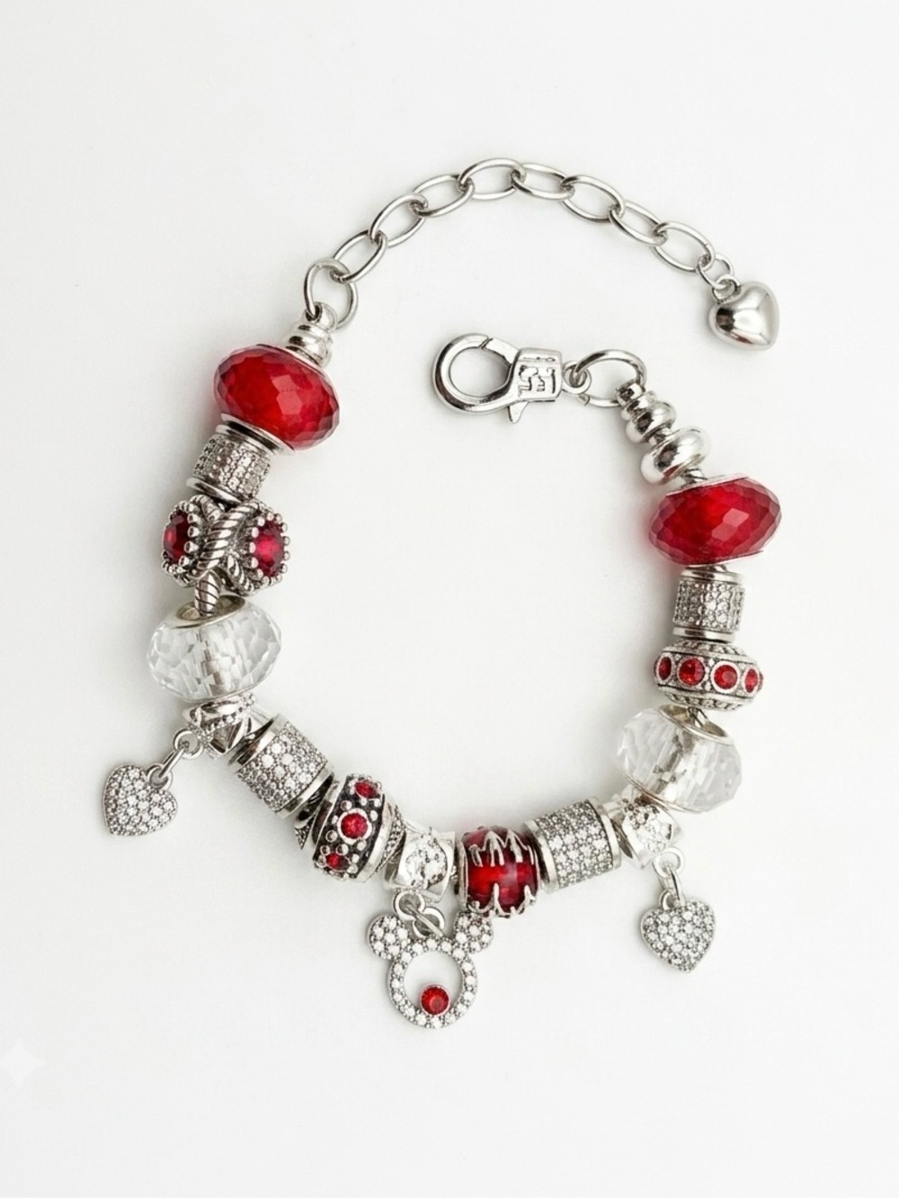 Elegant Silver and Red Charm Bracelet - Picture 5 of 5